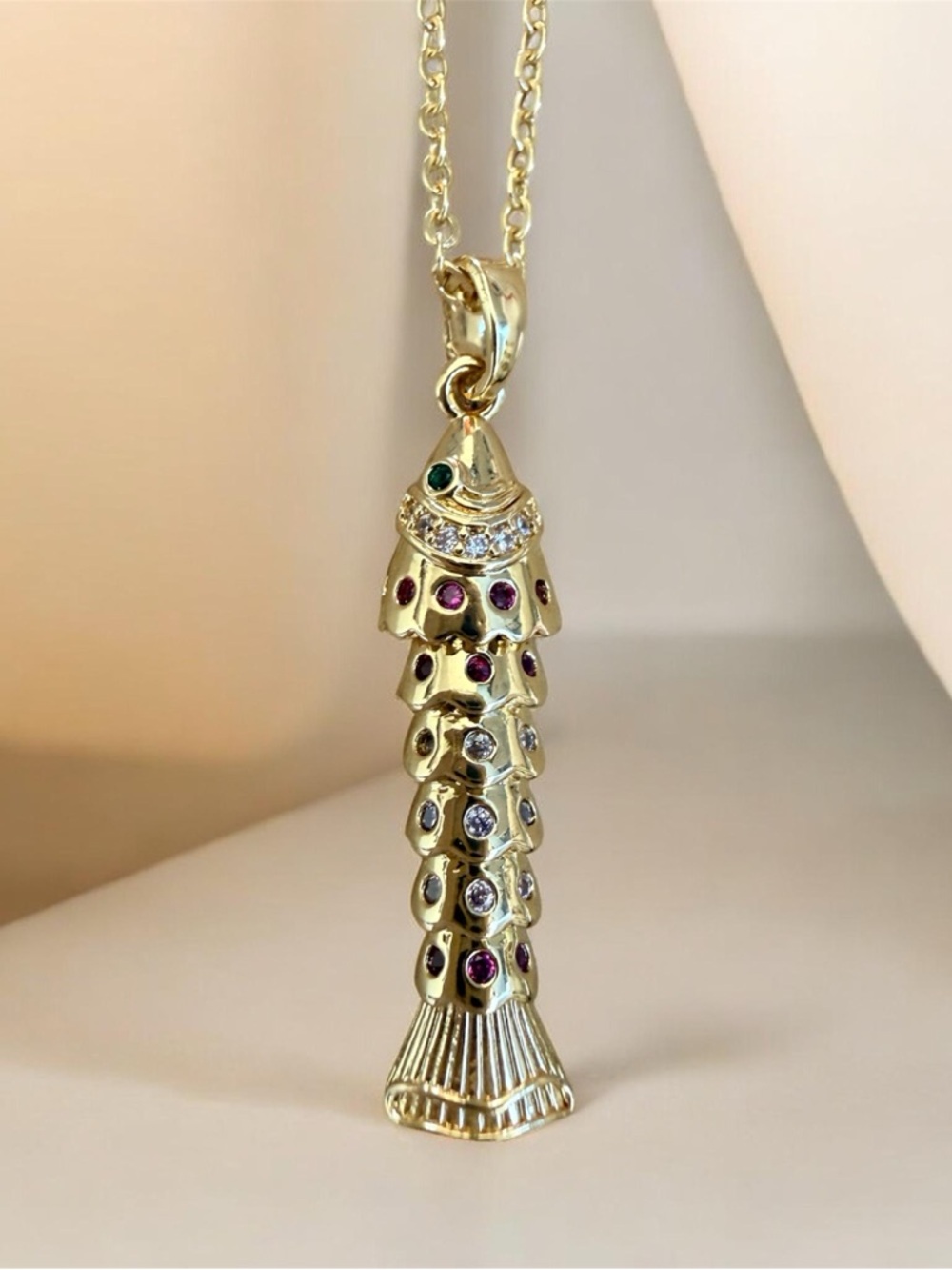 Adina Eden CZ Multi Color Fish Pendant Necklace